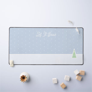 Let It Snow Tiny Winter Tree Ice Blue Polka Dots Desk Mat