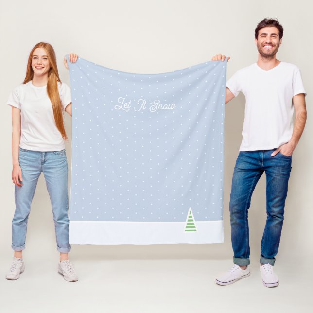 Let It Snow Tiny Winter Tree Ice Blue Polka Dots Fleece Blanket (In Situ)