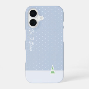 Let It Snow Tiny Winter Tree Ice Blue Polka Dots iPhone 16 Case