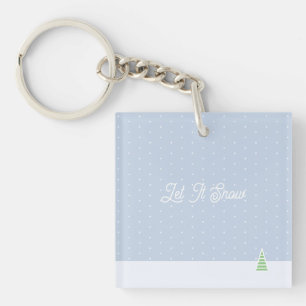 Let It Snow Tiny Winter Tree Ice Blue Polka Dots Key Ring