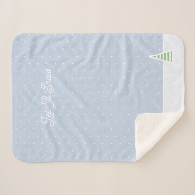 Let It Snow Tiny Winter Tree Ice Blue Polka Dots Sherpa Blanket (Front (Horizontal))