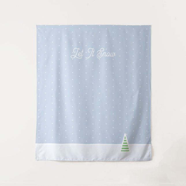 Let It Snow Tiny Winter Tree Ice Blue Polka Dots Tapestry (Front)