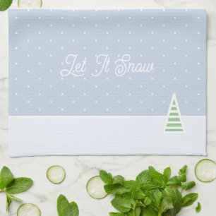 Let It Snow Tiny Winter Tree Ice Blue Polka Dots Tea Towel