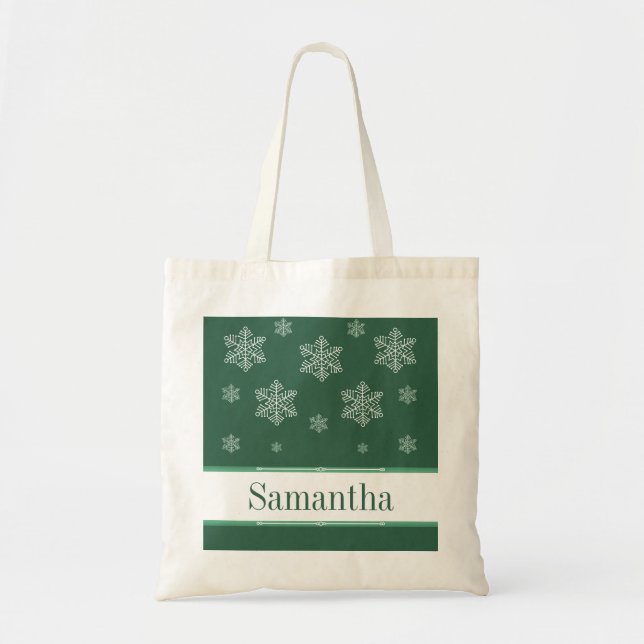 Let it Snow Tote Bag, Green Bag (Front)