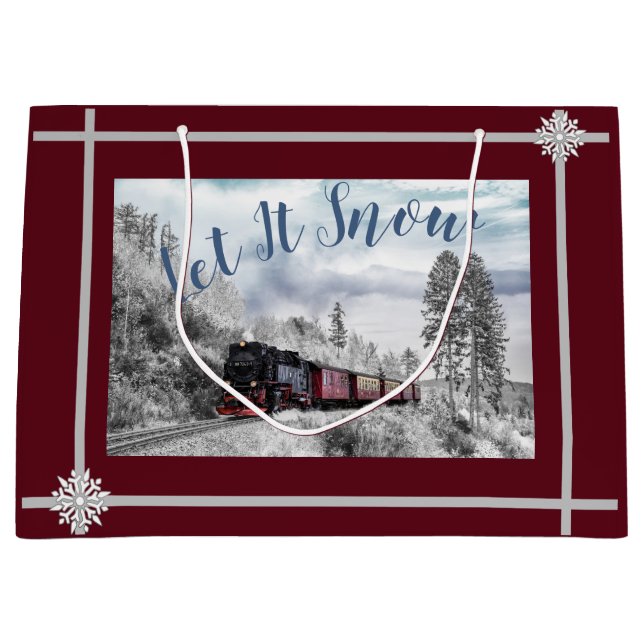 Let It Snow Train Ride Large Gift Bag (Front)