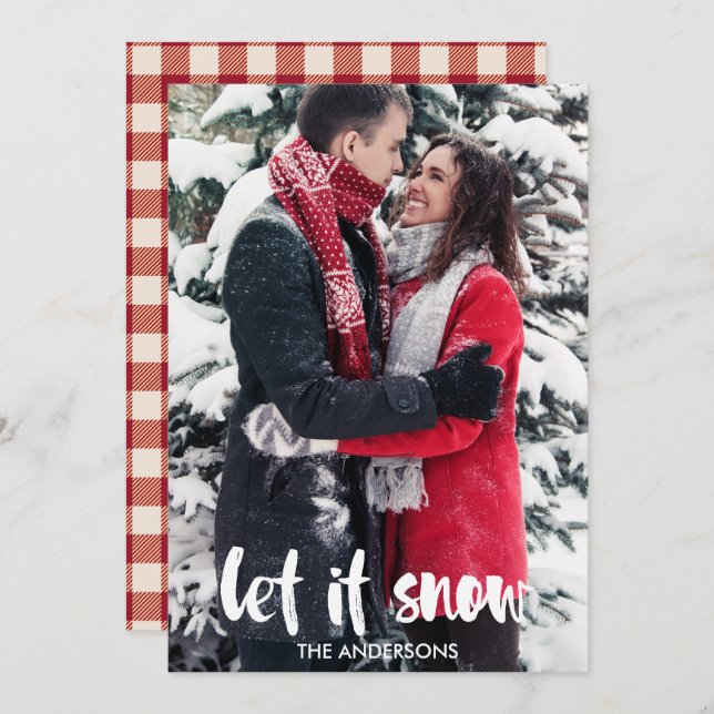 Let it Snow Typography Photo Christmas Card (Front/Back)