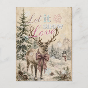 Let It Snow Vintage Style Reindeer Christmas Holiday Postcard