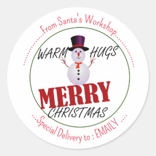 Let it Snow. Warm Hugs from Snowman Christmas eve Classic Round Sticker