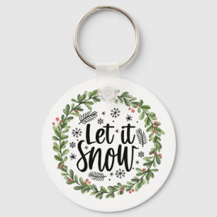 Let it Snow Watercolor Wreath Key Ring