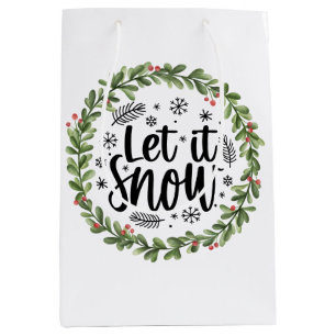 Let it Snow Watercolor Wreath Medium Gift Bag