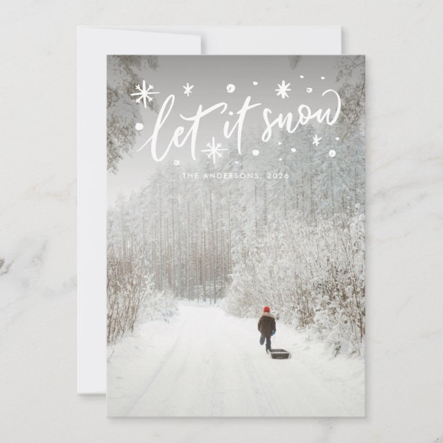 Let it Snow White Lettering Christmas Photo Holiday Card (Front)