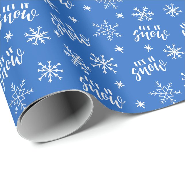 Let It Snow Winter Bright Blue & White Christmas Wrapping Paper (Roll Corner)