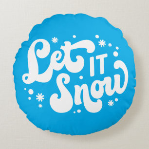 Let It Snow Winter Design Round Cushion