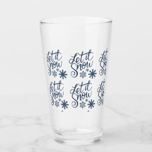 Let It Snow Winter Glitter Blue Script Glass