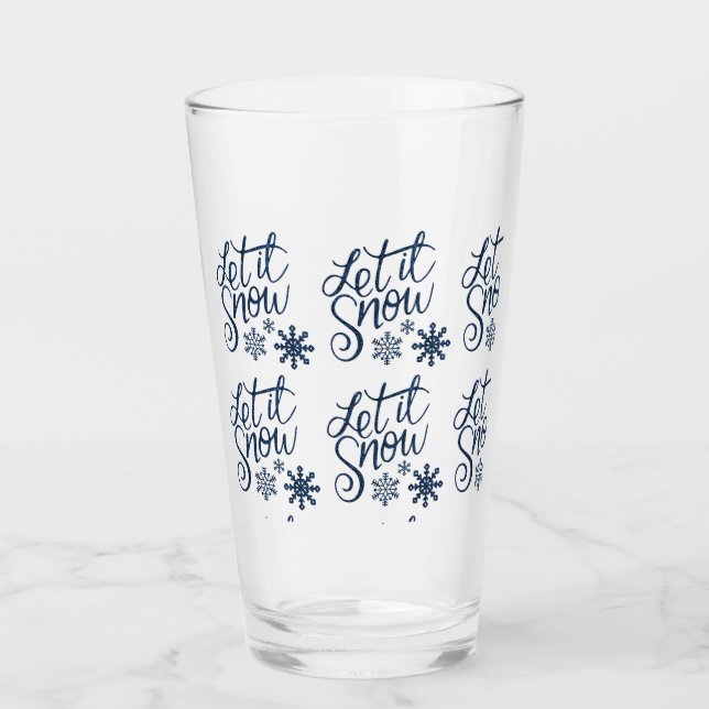 Let It Snow Winter Glitter Blue Script Glass (Front)