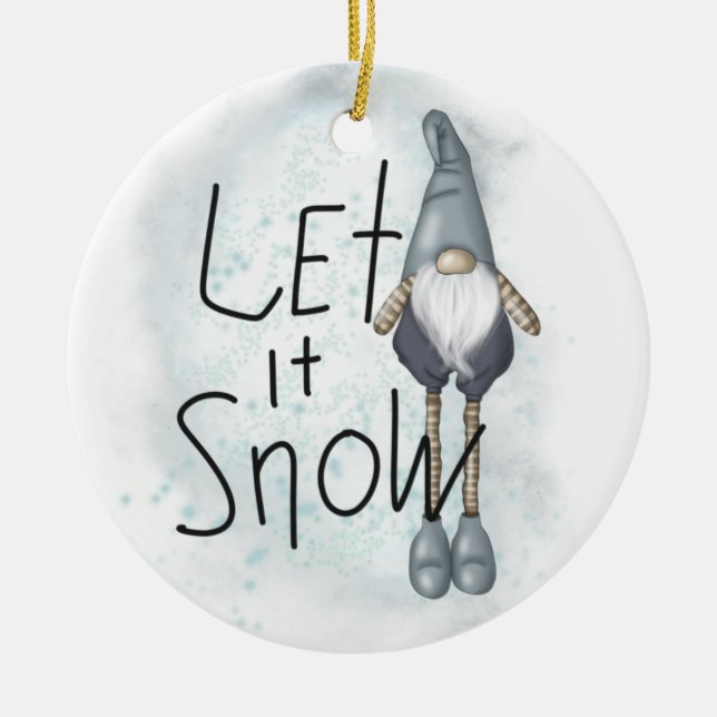 Let it Snow Winter Gnome Ceramic Ornament (Front)