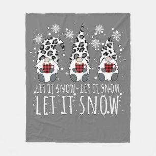 LET IT SNOW Winter Gnome - Leopard Buffalo Plaid Fleece Blanket