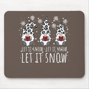 LET IT SNOW Winter Gnome - Leopard Buffalo Plaid Mouse Pad