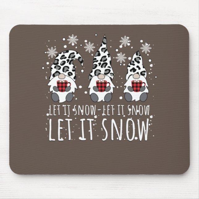 LET IT SNOW Winter Gnome - Leopard Buffalo Plaid Mouse Pad (Front)