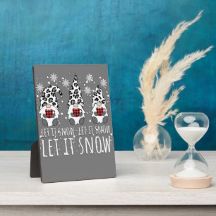 LET IT SNOW Winter Gnome - Leopard Buffalo Plaid Plaque