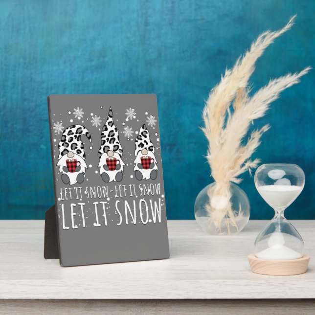 LET IT SNOW Winter Gnome - Leopard Buffalo Plaid Plaque (Side)