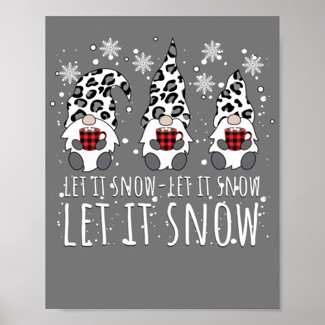 LET IT SNOW Winter Gnome - Leopard Buffalo Plaid Poster (Front)