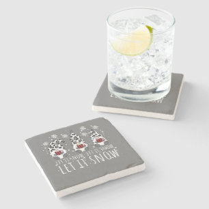 LET IT SNOW Winter Gnome - Leopard Buffalo Plaid Stone Coaster