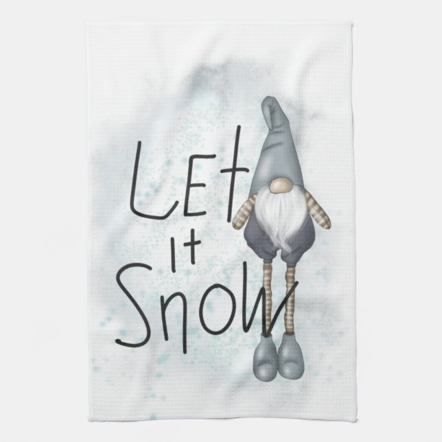 Let it Snow Winter Gnome Tea Towel (Vertical)