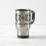 Let It Snow Winter Holiday Blue Snowflake Hanukkah Travel Mug<br><div class="desc">Great for gifting! Travel mug design features an original marker illustration of a row of blue snowflake sugar cookies. Great for the winter holidays.

Don't see what you're looking for? Need help with customisation? Click "contact this designer" to have something created just for you!</div>