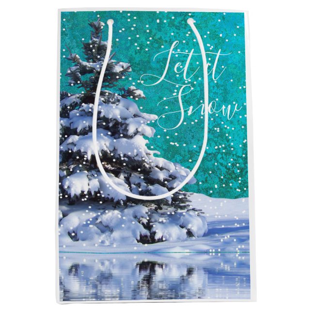 Let it snow winter snow teal white elegant medium gift bag (Front)