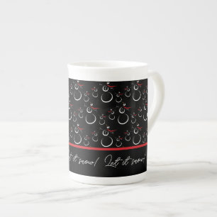 Let It Snow Winter Snowman Family Pattern Black Bone China Mug