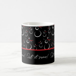Let It Snow Winter Snowman Family Pattern Black Coffee Mug