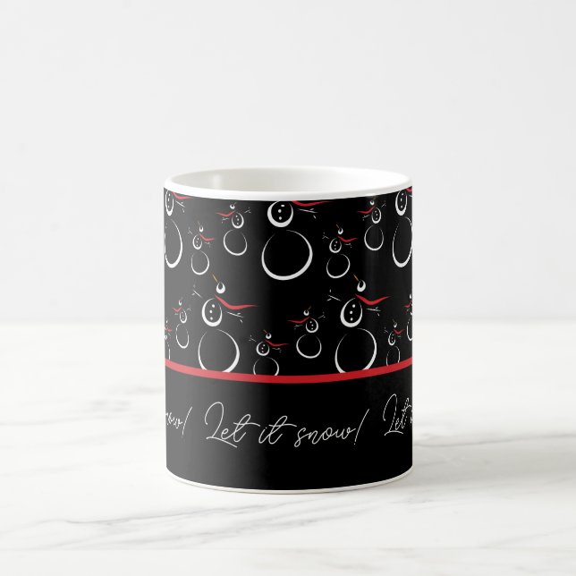 Let It Snow Winter Snowman Family Pattern Black Coffee Mug (Center)