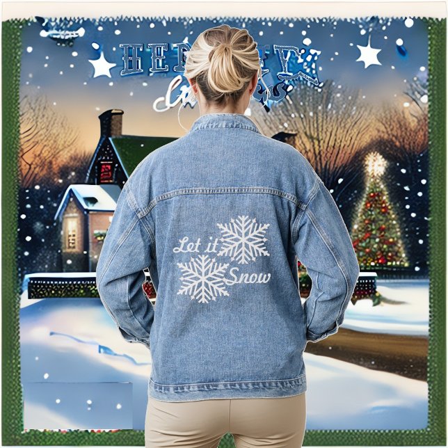 Let It Snow Winter White Snowflakes Delicate Warm Denim Jacket (Let It Snow Winter White Snowflakes Delicate Warm Denim Jacket)