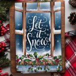 Let It Snow Winter Window Christmas Tea Towel<br><div class="desc">Bring the beauty of a snowy winter day indoors with this personalised "Let It Snow" Christmas kitchen towel. Featuring a serene view of snow falling outside a cosy window, adorned with holly and berries, this festive towel adds warmth and holiday charm to your kitchen. Perfect for those who love the...</div>