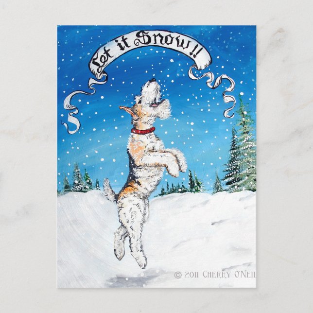 Let it Snow Wire Fox Terrier! Holiday Postcard (Front)