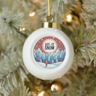 Let It Snow with Beautiful Vintage Landscape Ceramic Ball Christmas Ornament