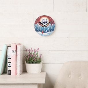 Let It Snow with Beautiful Vintage Landscape Round Clock