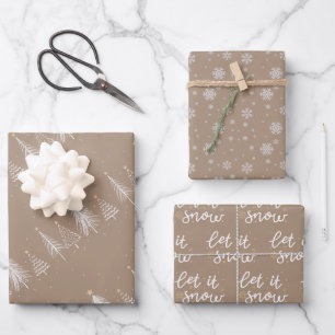 Let it Snow with White Christmas Trees Wrapping Pa Paper Sheet