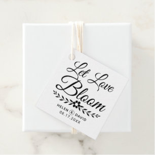 Let love bloom black typography flower wedding favour tags