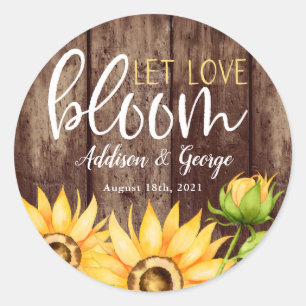 Let Love Bloom Sunflower Wedding Favour Classic Round Sticker