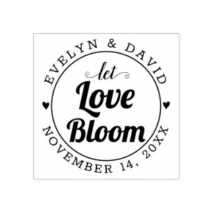 Let love bloom, wedding date and names wedding rubber stamp