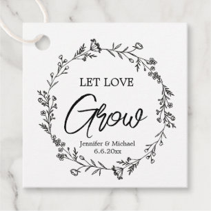 let love grow ,black and white floral wedding favour tags
