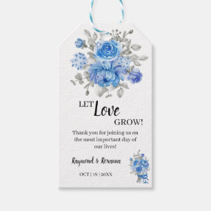 Let Love Grow Blue Flower Wedding Favour Gift Tag