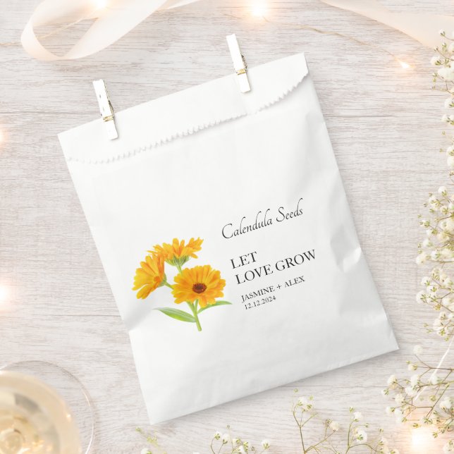 Let Love Grow Calendula Seed Wedding Favour Bag (Clipped)