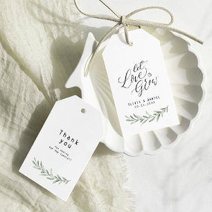 "Let love grow" calligraphy rustic greenery favour Gift Tags