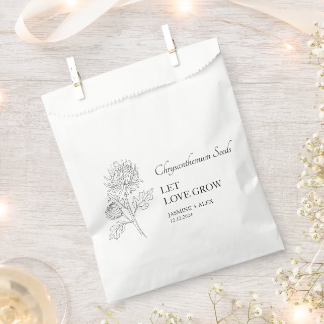 Let Love Grow Chrysanthemum Seed Wedding Favour Bag (Clipped)