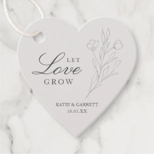 Let Love Grow Elegant Floral Grey Wedding Favour Tags