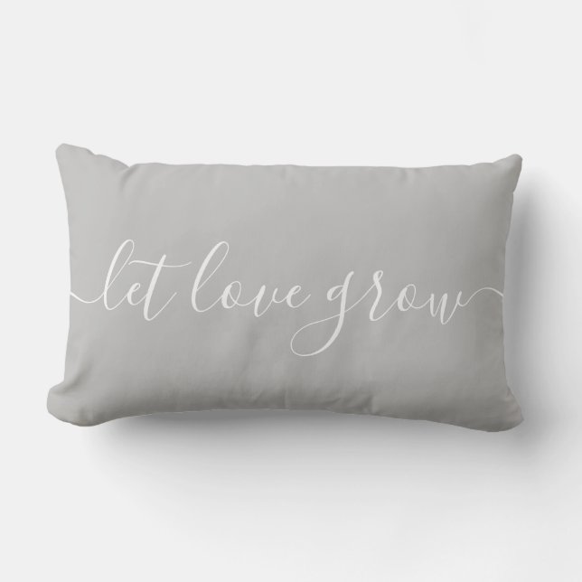 Let Love Grow Gray & White Lumbar Cushion (Front)