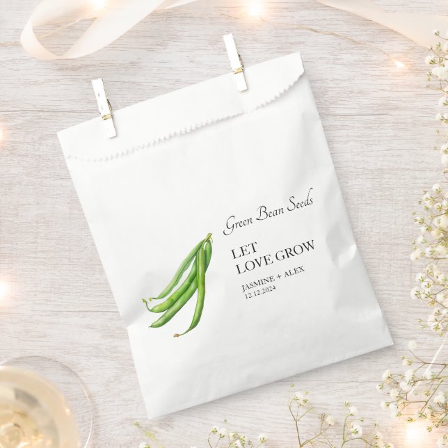 Let Love Grow | Green Bean Seed Wedding Favour Bag (Clipped)